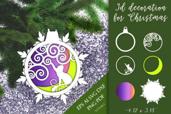 3D SVG Christmas Decor with Kitten Design