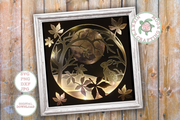 Moon Gazing Hare 3D SVG Shadow Box Template